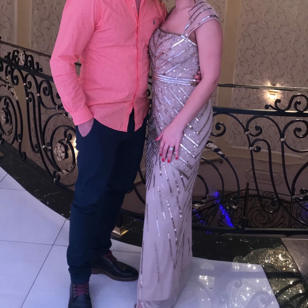 Adrianna Pepell Beaded Gold Gown Prom Dress